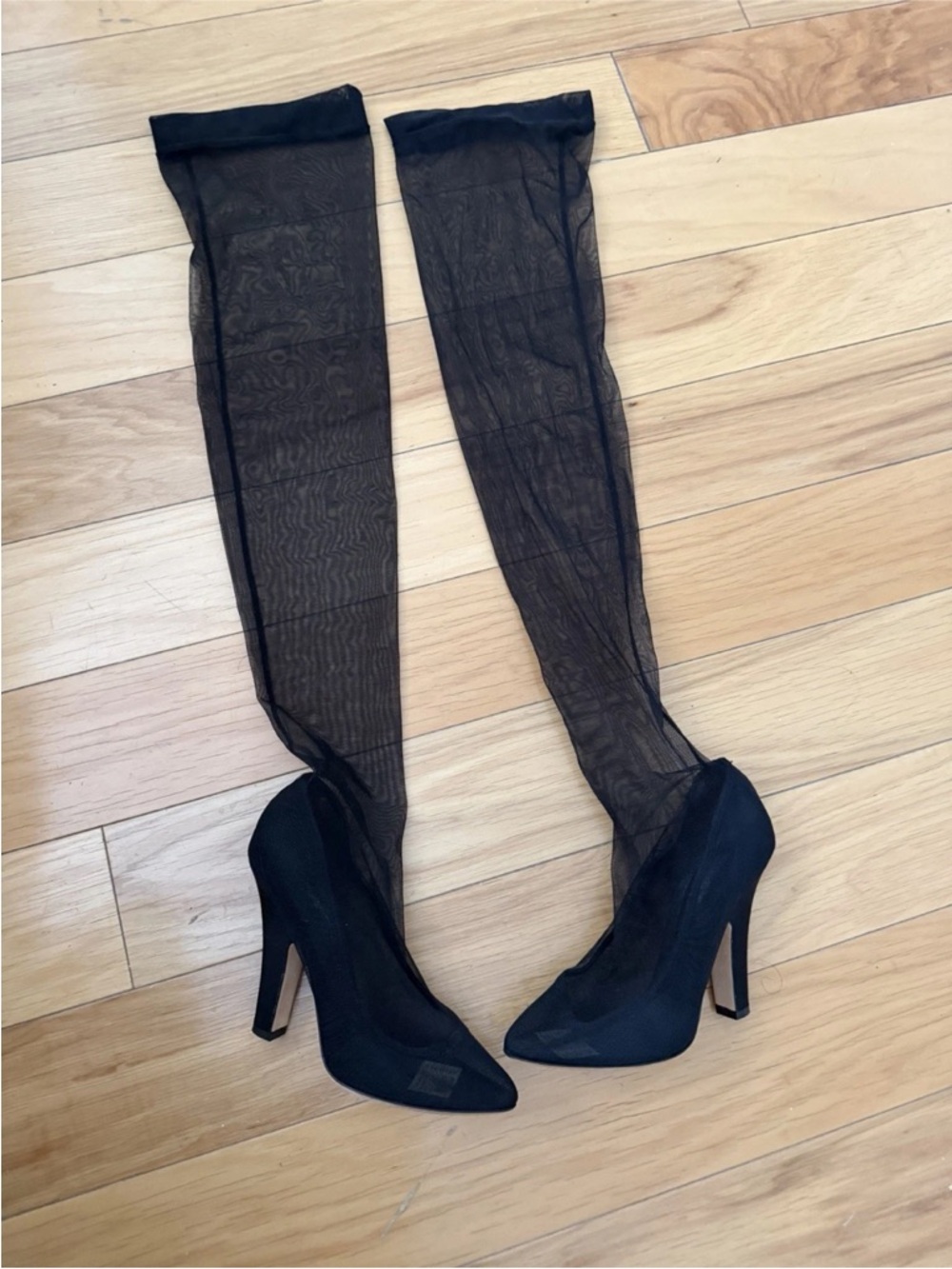 Dolce & Gabbana Black Mesh Thigh-High Heeled Boots